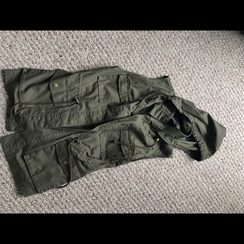 Olive green vest with hood